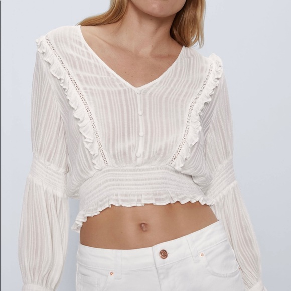 NWT Zara white ruffled top size Medium - Picture 3 of 7